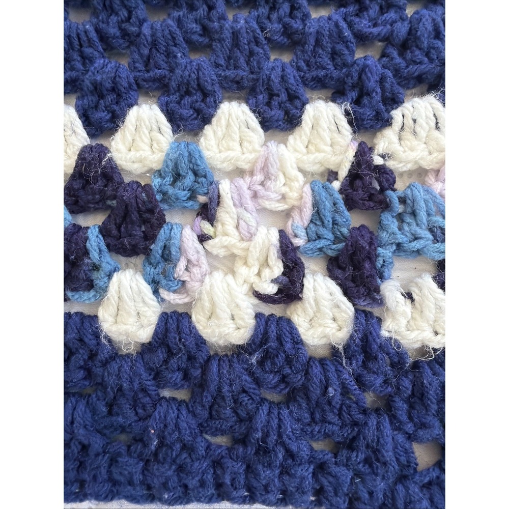 Vintage Hand Crochet Blue/white Small Throw Blanket 48in X 37in GWB002 - Picture 4 of 10